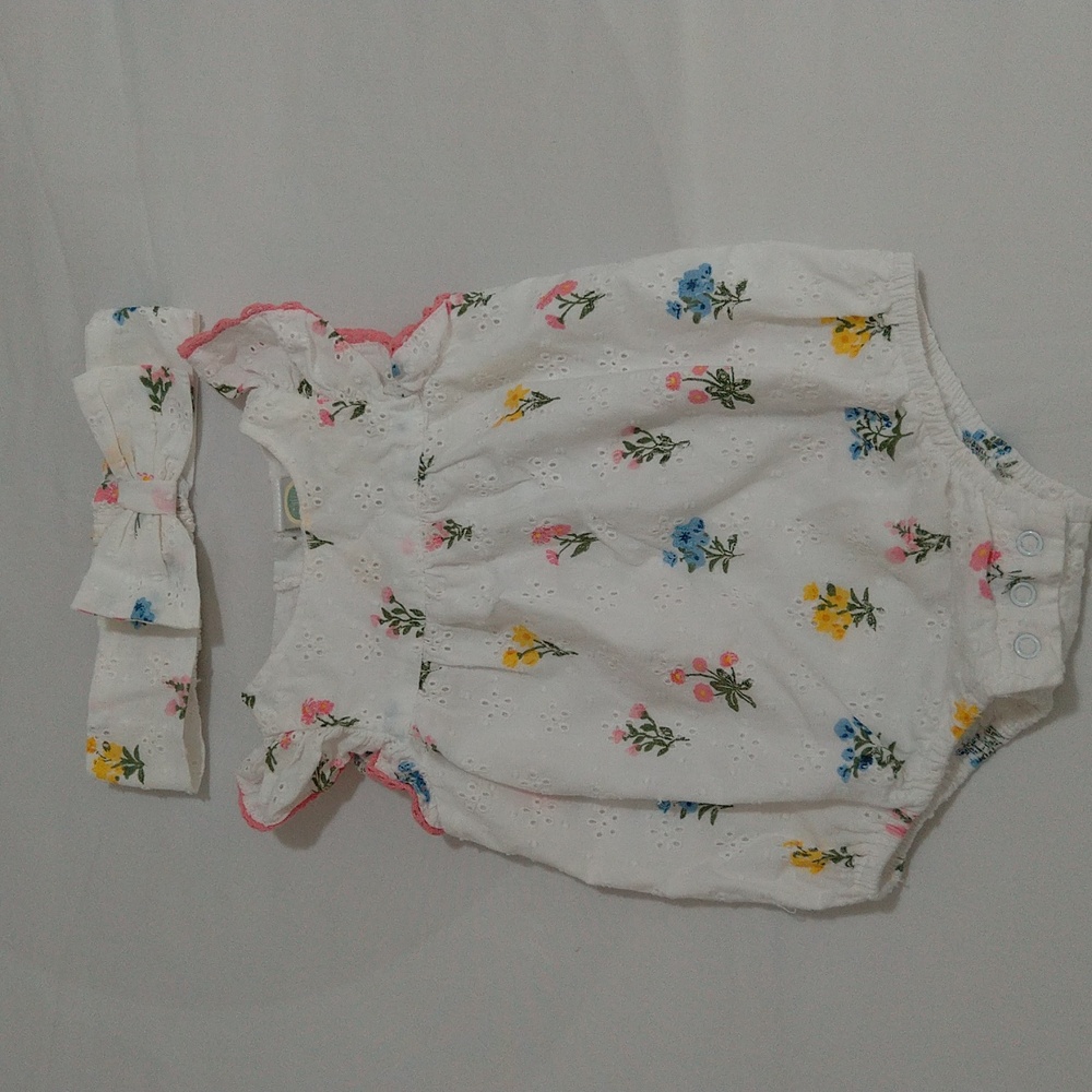 Little Me Floral Print 6 month Baby Girl Outfit With Head Band